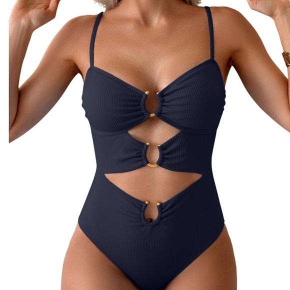 Eomenie Other - Eomenie Women's Blue One-Piece Bathing Suit Size Medium Cut Outs NEW